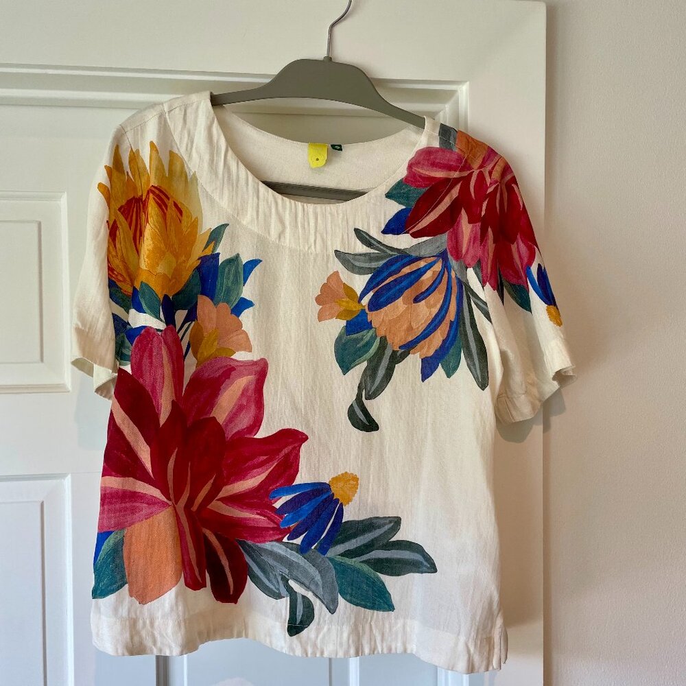 Farm Rio floral linen blend shirt/blouse